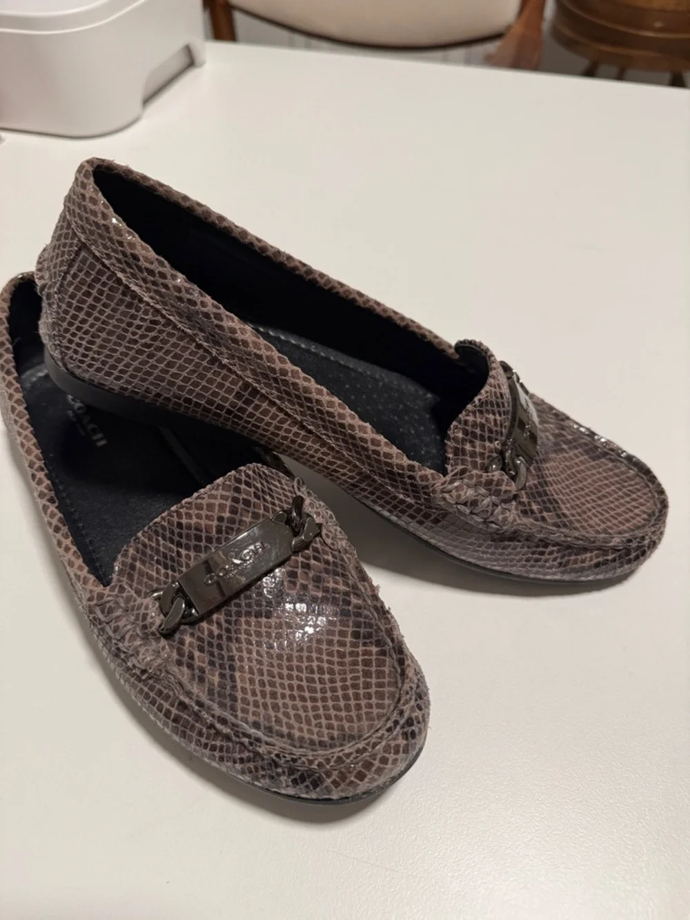 Coach Womens Fredrica Loafers Snake Print Leather Sz 7.5